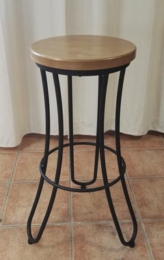 New Industrial Wrought Iron Shop Stool with Oak Seat