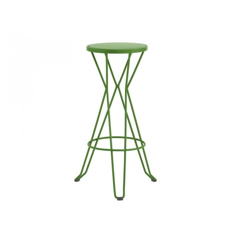 New Industrial Wrought Iron Shop Stool with Oak Seat In Excellent Condition For Sale In Miami, FL