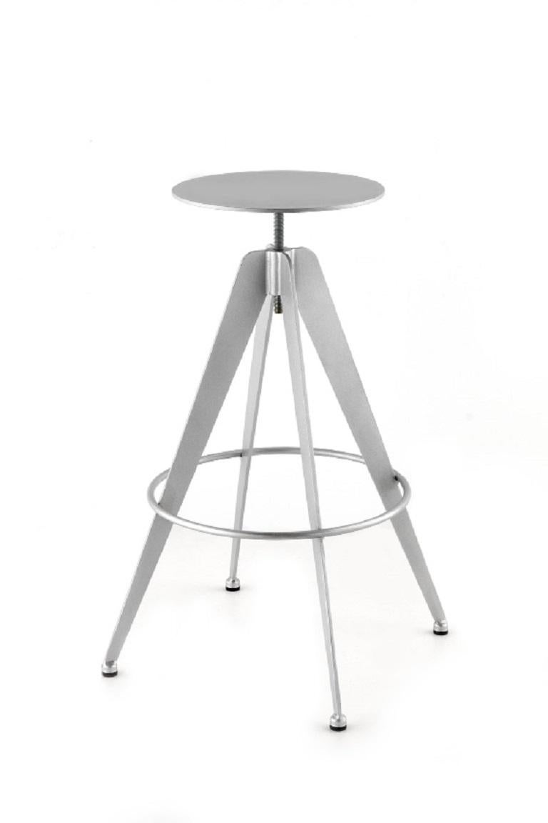 Contemporary New Industrial Wrought Iron Shop Stool with Oak Seat For Sale