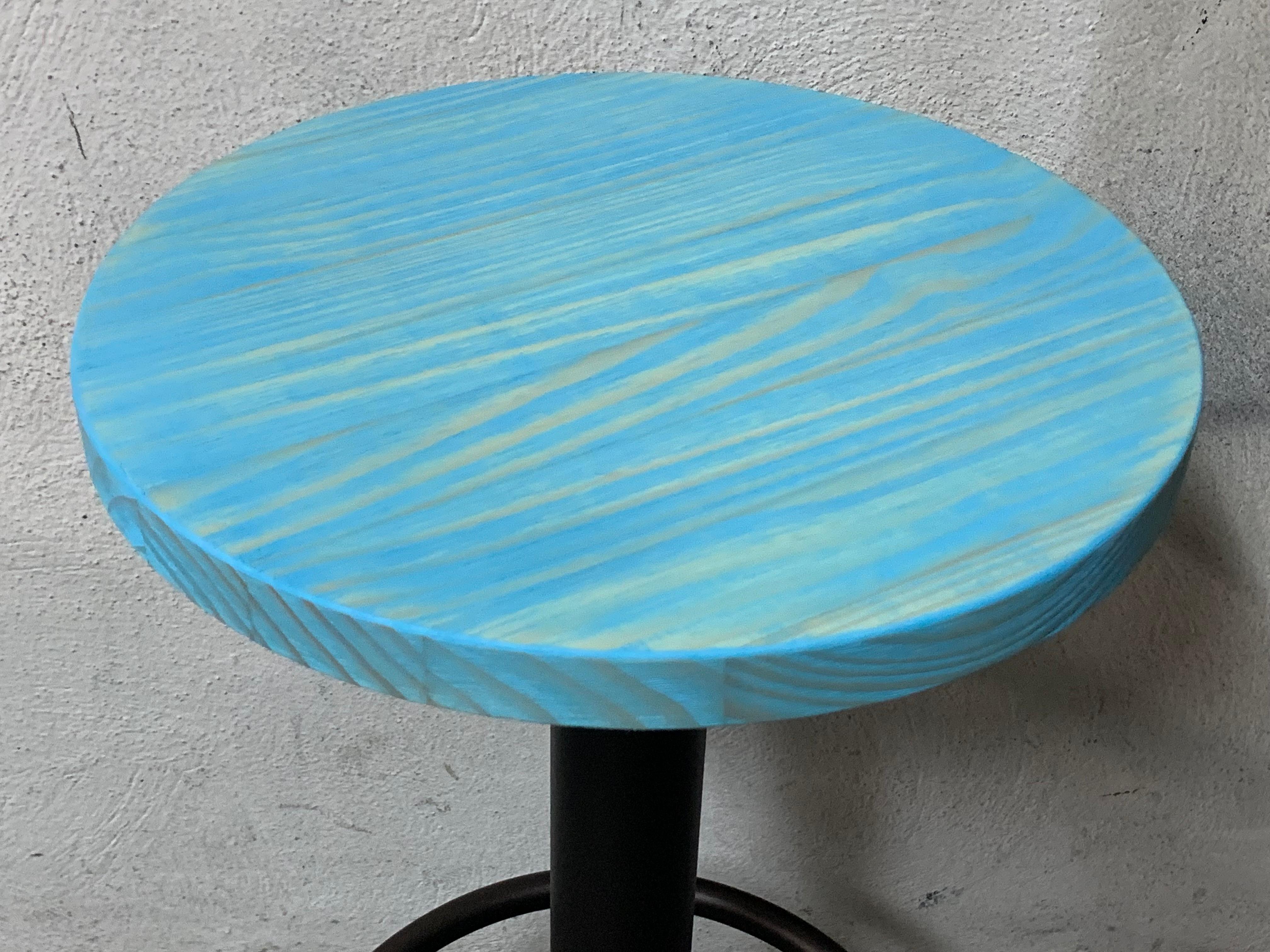 Nuevo Taburete industrial de hierro forjado con asiento de madera de pino Español en venta