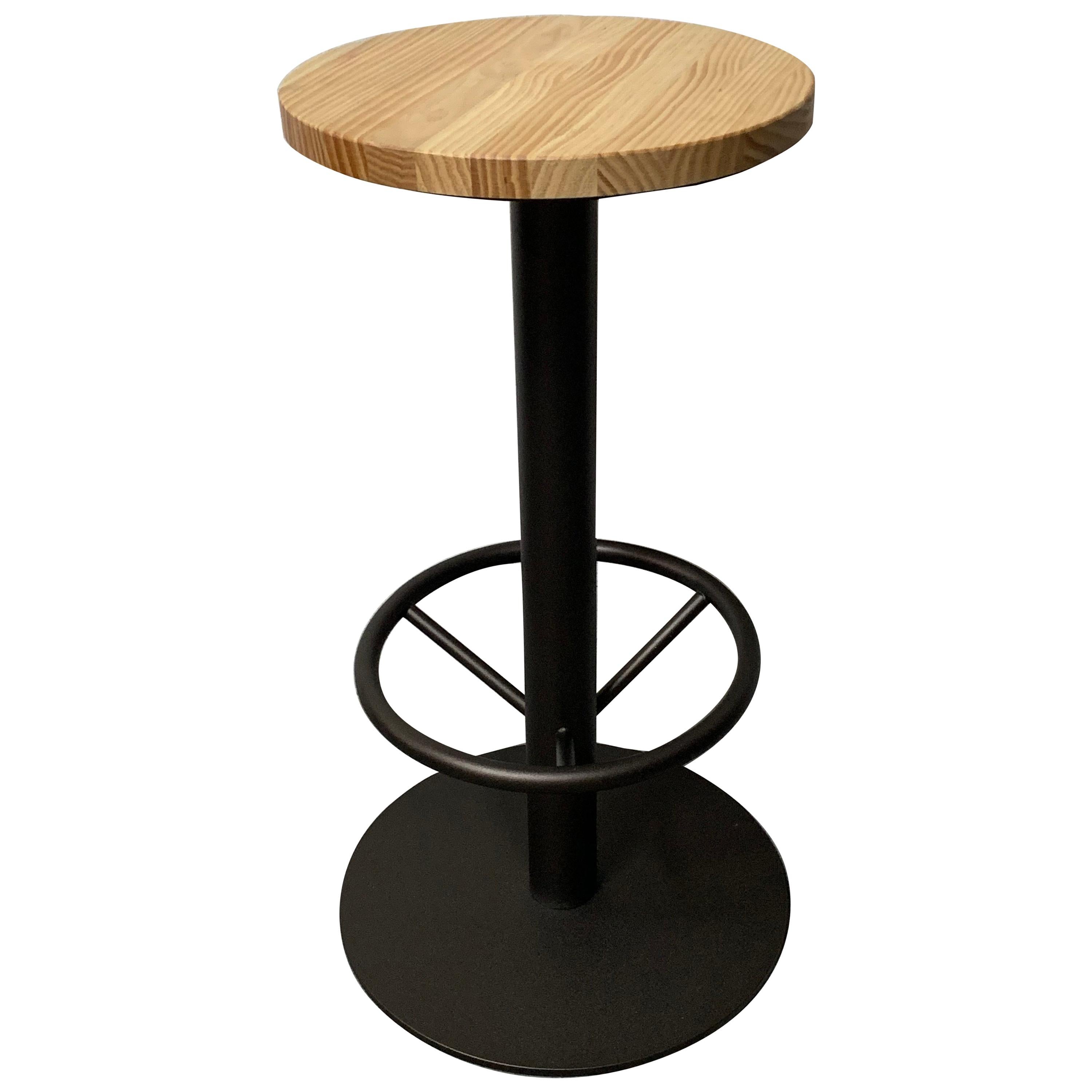 Nuevo Taburete industrial de hierro forjado con asiento de madera de pino