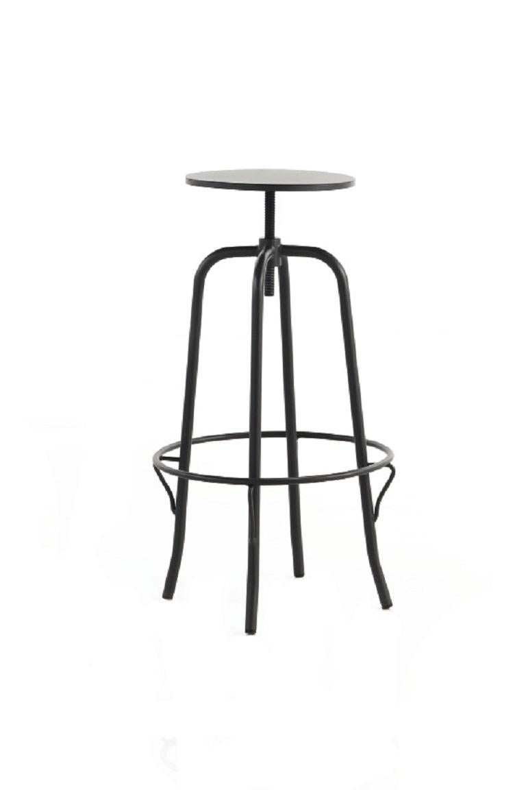 Industrial, counter height, shop stool features a wrought iron frame and seat.
You can customize the measurements, colors and the seat (wood or iron).
 