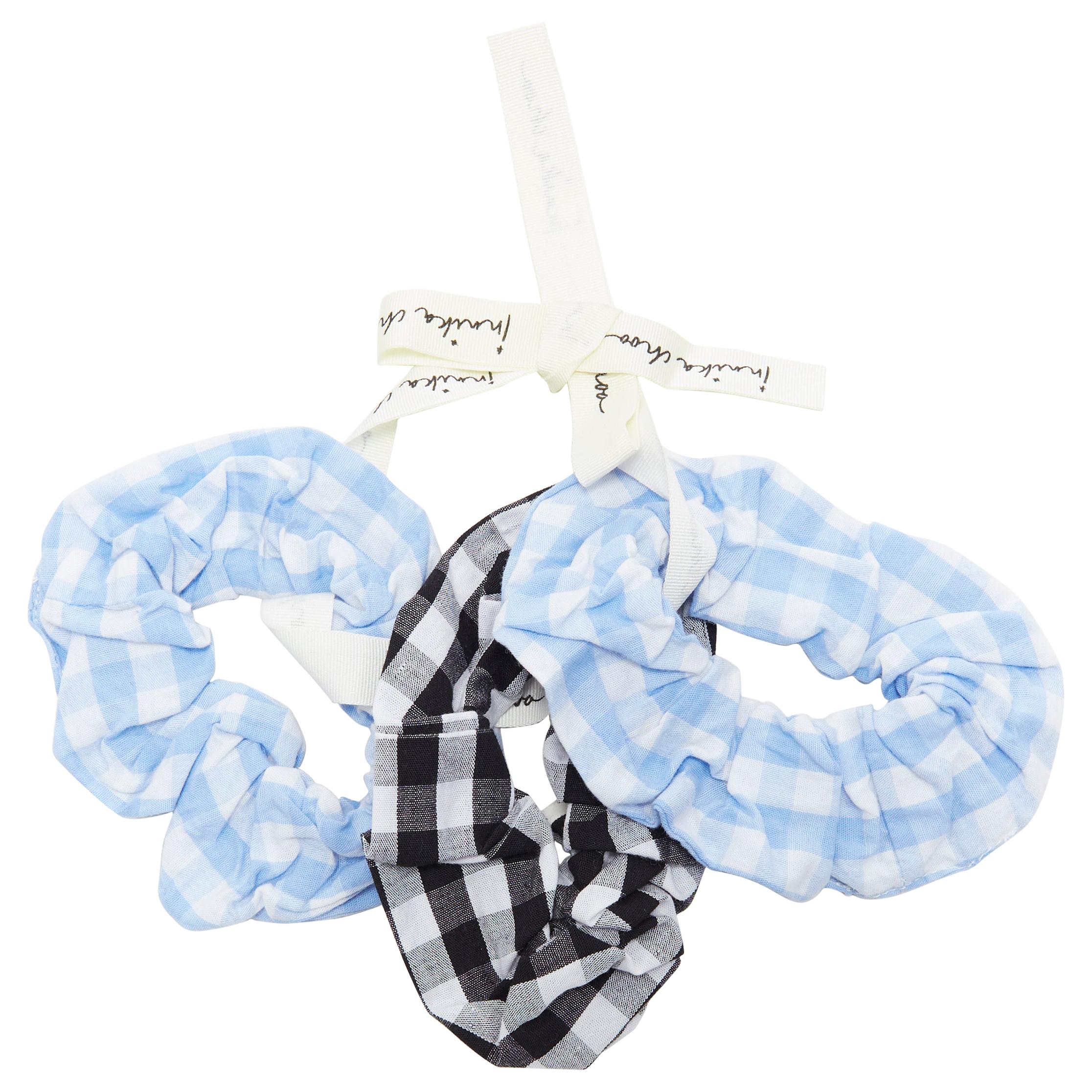 new INNIKA CHOO 3 pack black blue gingham checkered scrunchie hair tie bracelet