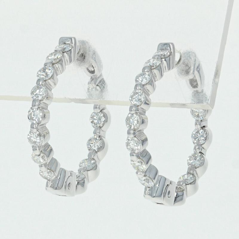 Women's Inside-Out Diamond Hoop Earrings, 14 Karat Gold Pierced Round Cut 1.03 Carat