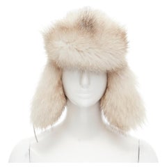 new INVERNI 100% cashmere arctic fox lined chunky cable knit trapper hat sz. 57