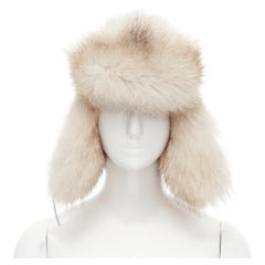 nuovo cappello da trapper INVERNI 100% cashmere con fodera in volpe artica e maglia a maglia grossa sz. 57