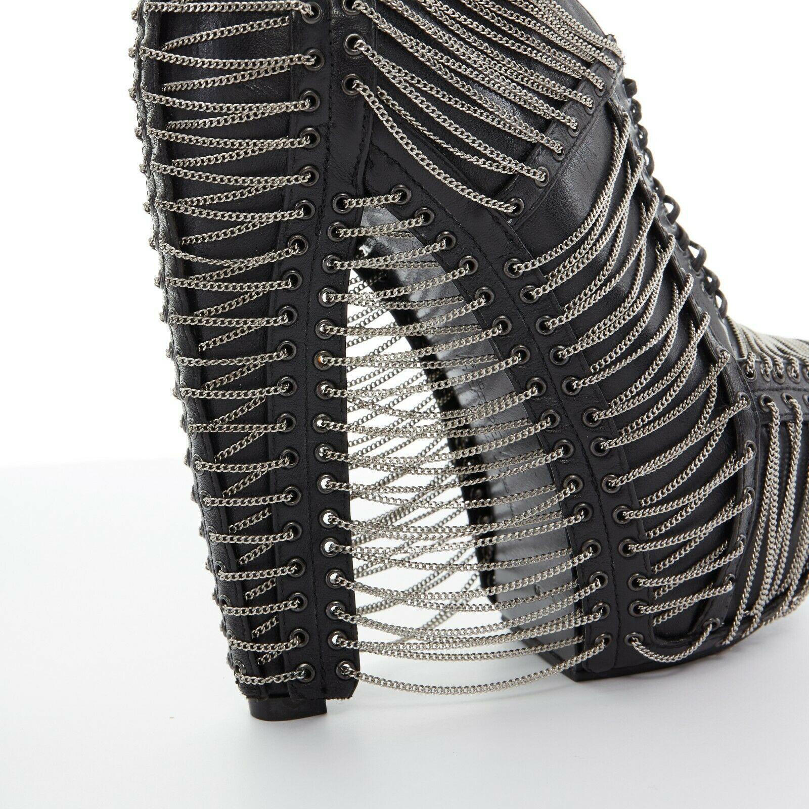 new IRIS VAN HERPEN UNITED NUDE black silver chain platform ankle boot heel EU39 1