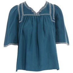new ISABEL MARANT beaded embroidered bohemian teal blue silk blouse top FR34 XS