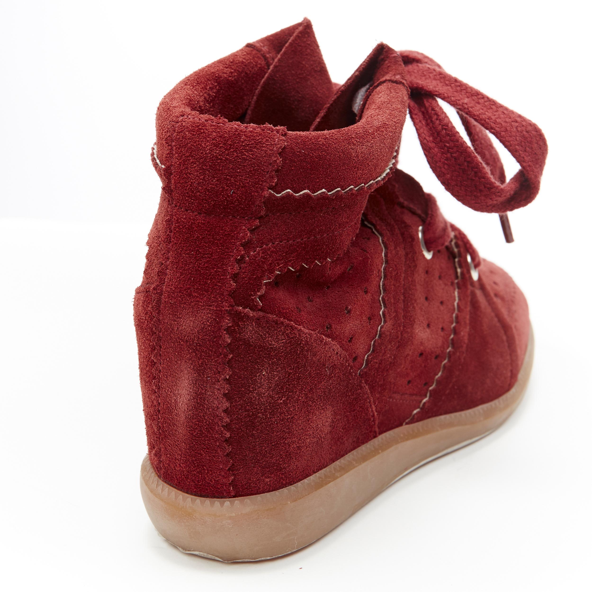 new ISABEL MARANT Bobby Burgundy suede lace up concealed wedge sneaker EU37 3