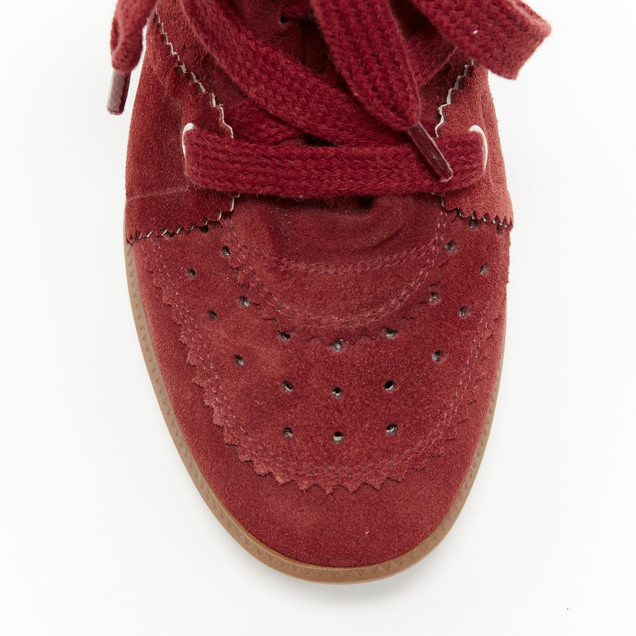 Women's new ISABEL MARANT Bobby Burgundy suede lace up concealed wedge sneaker EU37