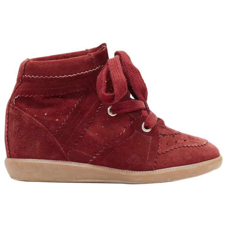 new ISABEL MARANT Bobby Burgundy suede lace up concealed wedge sneaker EU37  For Sale at 1stDibs