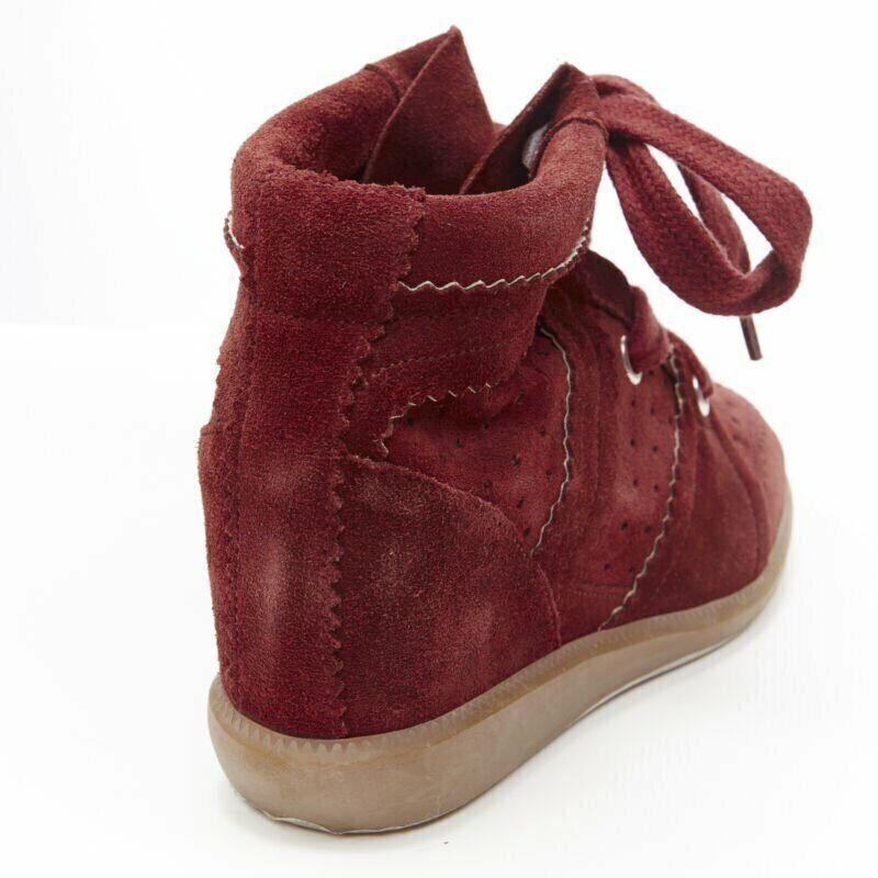 new ISABEL MARANT Bobby Burgundy suede lace up concealed wedge sneaker EU38 7