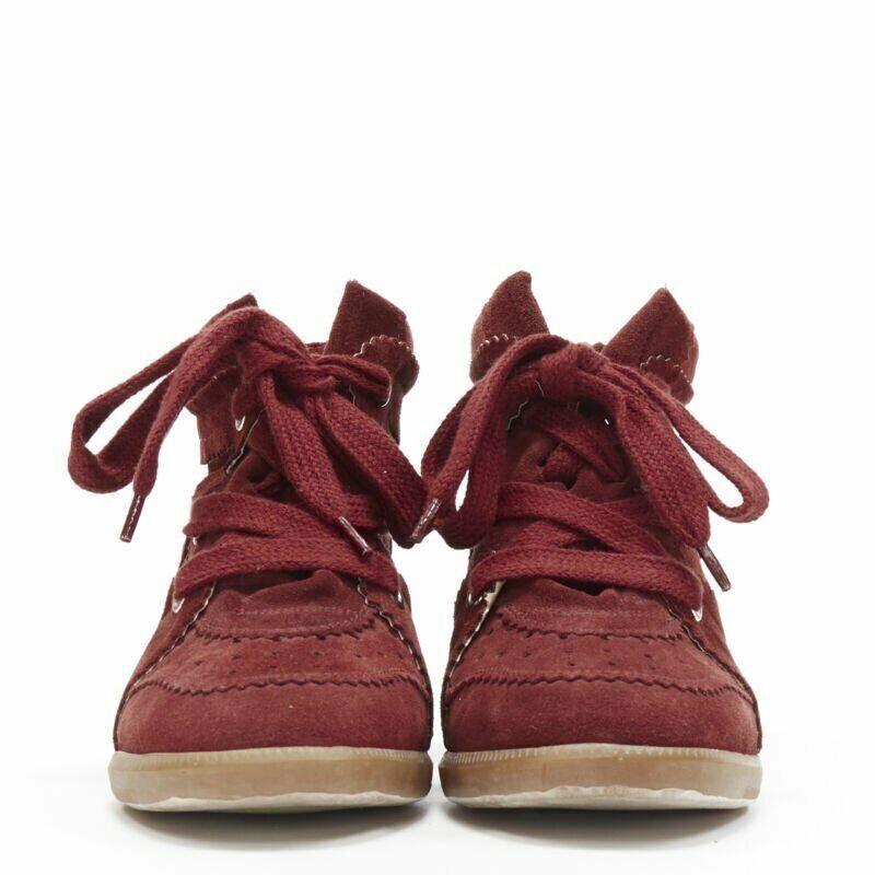 Women's new ISABEL MARANT Bobby Burgundy suede lace up concealed wedge sneaker EU38