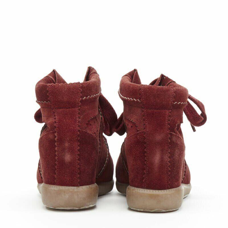 new ISABEL MARANT Bobby Burgundy suede lace up concealed wedge sneaker EU38 2