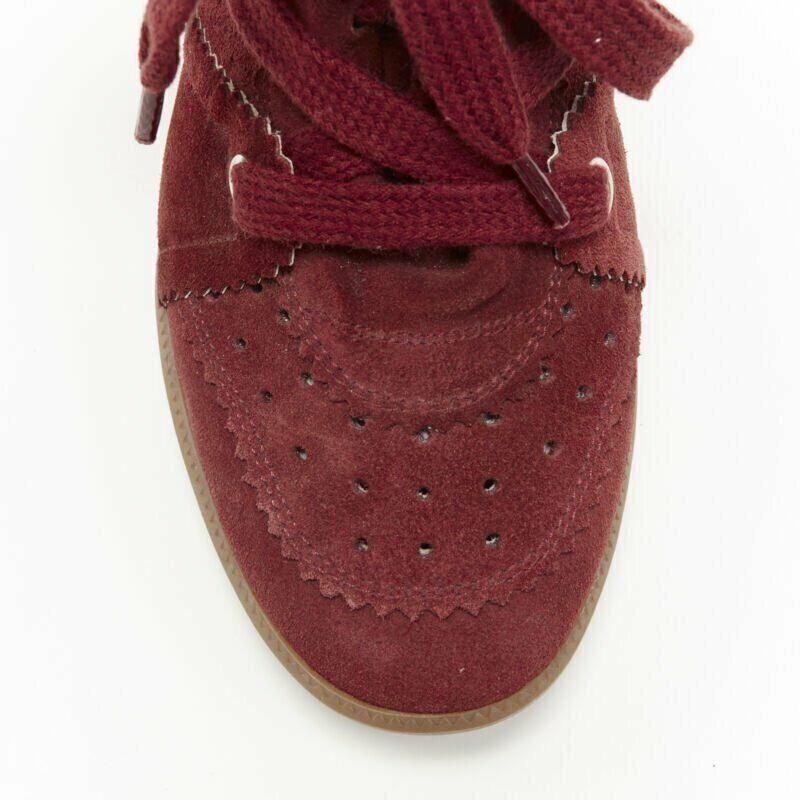 new ISABEL MARANT Bobby Burgundy suede lace up concealed wedge sneaker EU38 4