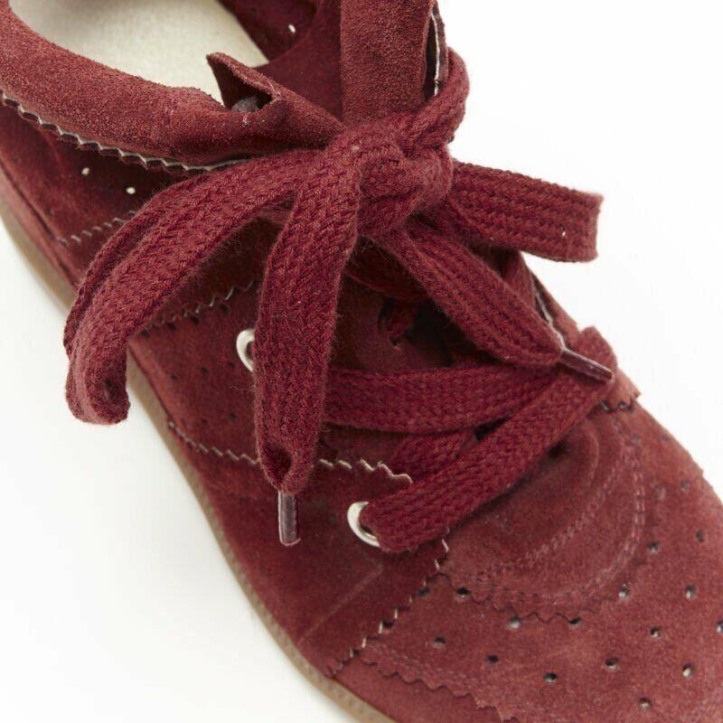new ISABEL MARANT Bobby Burgundy suede lace up concealed wedge sneaker EU38 5