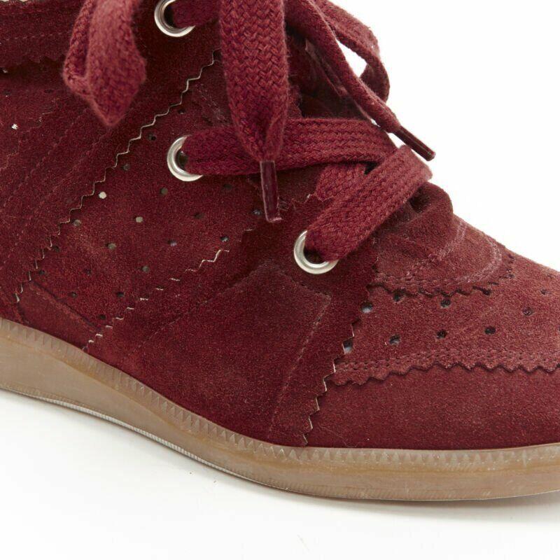 new ISABEL MARANT Bobby Burgundy suede lace up concealed wedge sneaker EU38 6