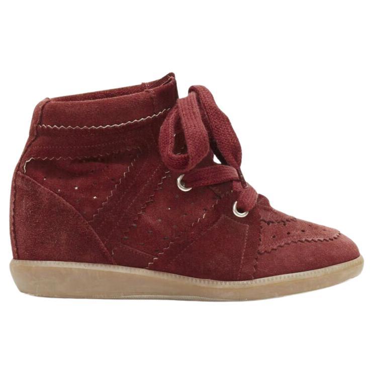 new ISABEL MARANT Bobby Burgundy suede lace up concealed wedge sneaker EU38