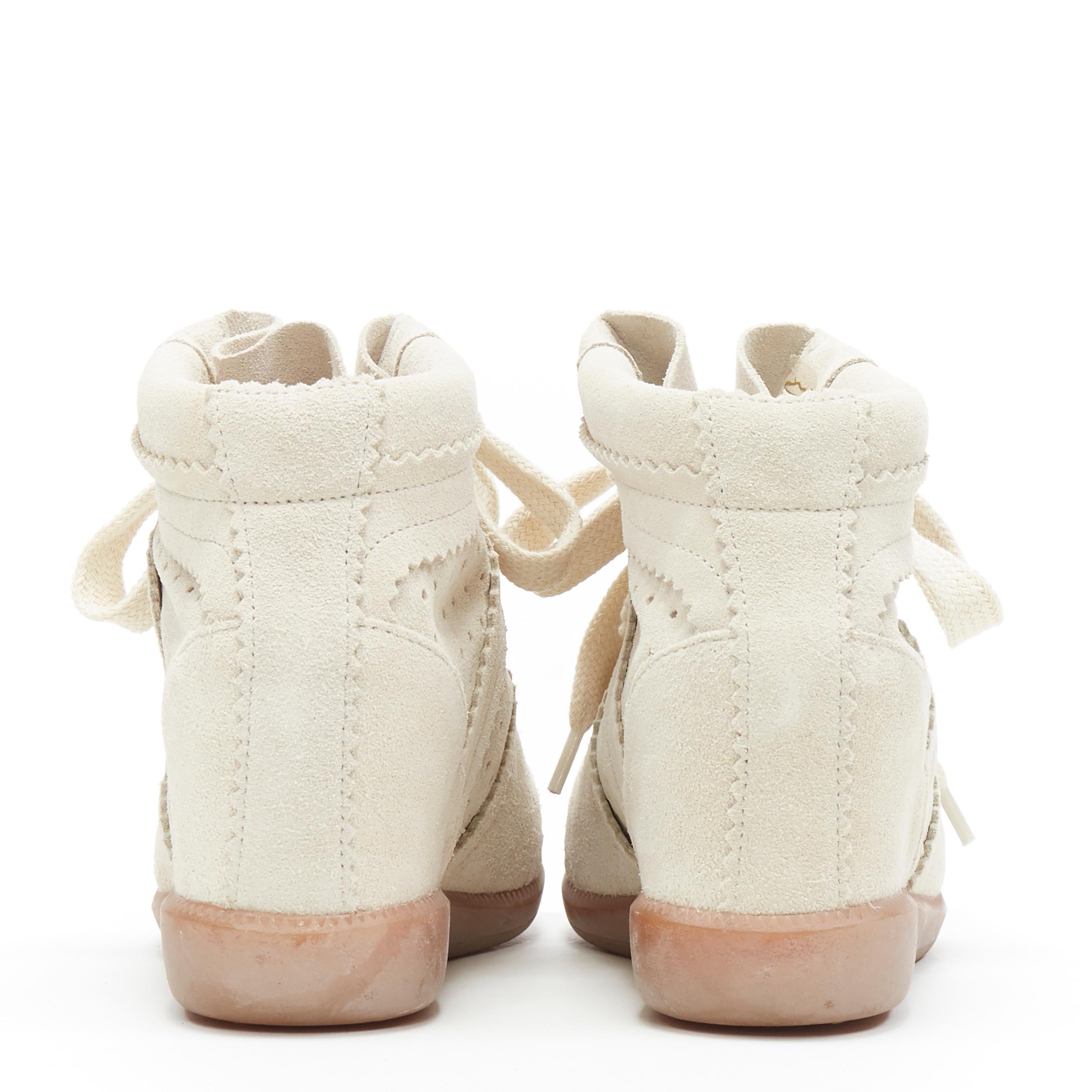 Women's new ISABEL MARANT Bobby Chalk beige suede lace up concealed wedge sneaker EU36