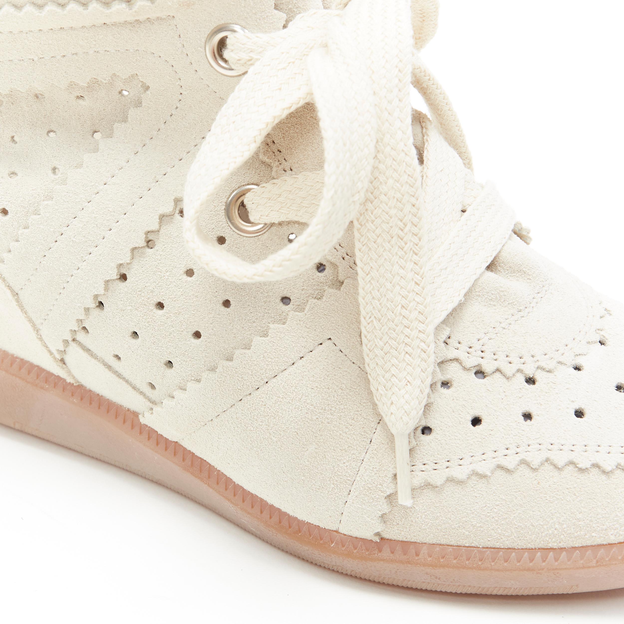 new ISABEL MARANT Bobby Chalk beige suede lace up concealed wedge sneaker EU36 3