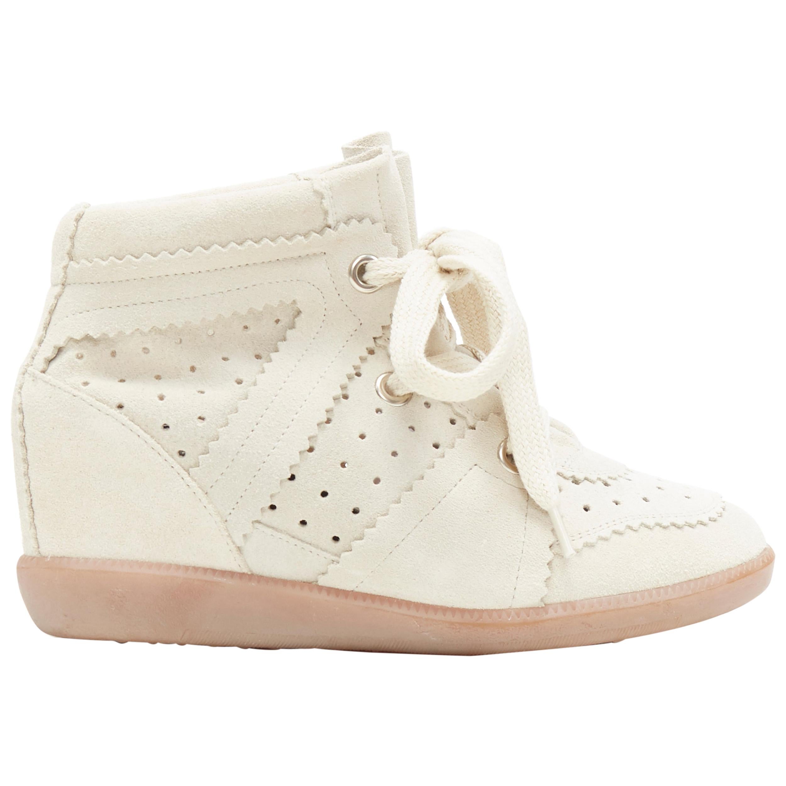 new ISABEL MARANT Bobby Chalk beige suede lace up concealed wedge sneaker EU36