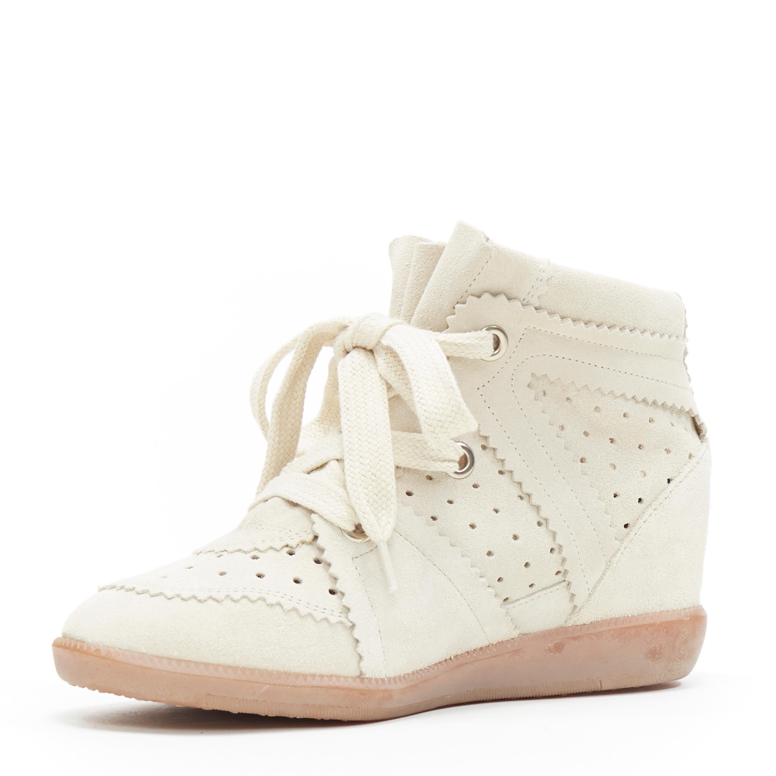 Women's new ISABEL MARANT Bobby Chalk beige suede lace up concealed wedge sneaker EU37