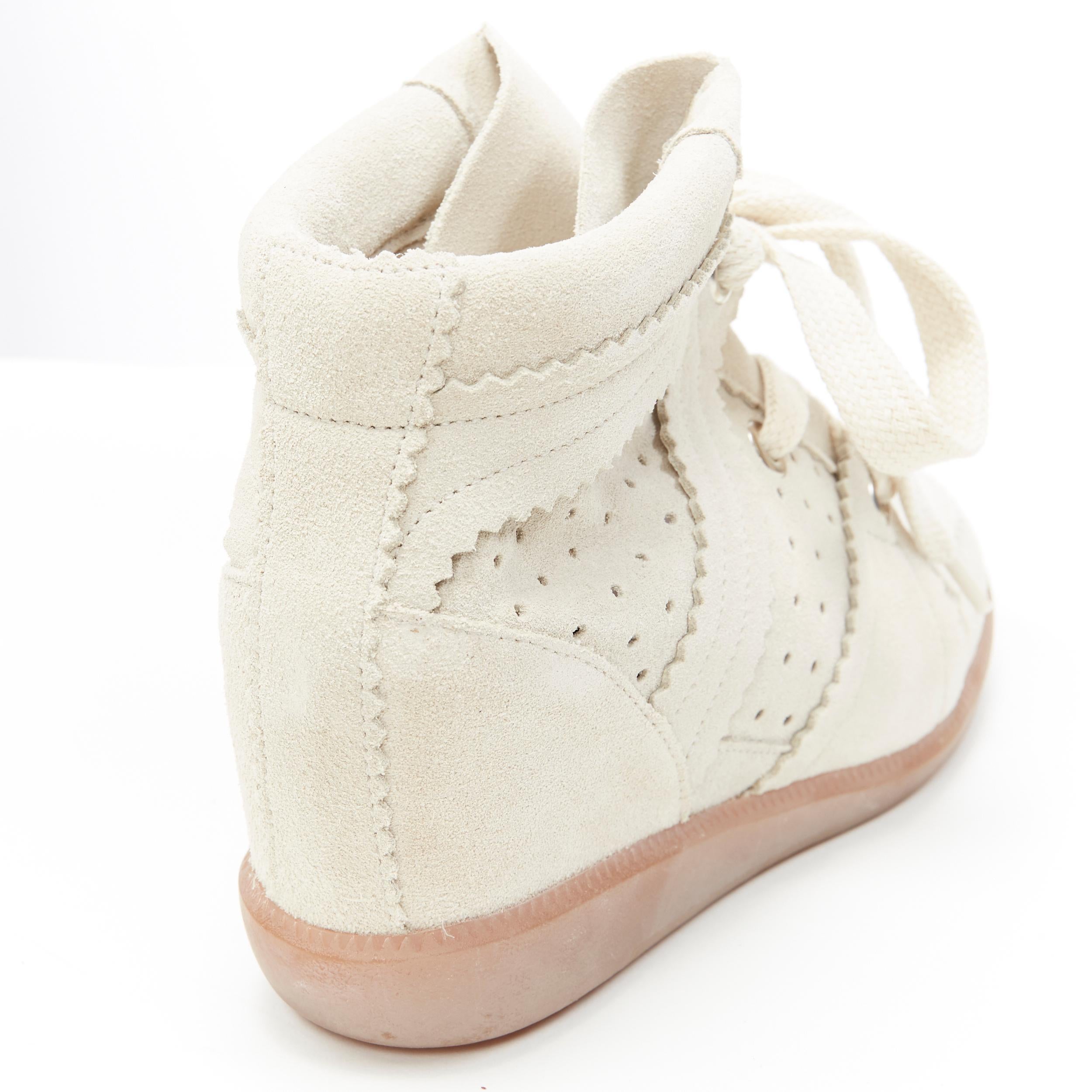 new ISABEL MARANT Bobby Chalk beige suede lace up concealed wedge sneaker EU37 5