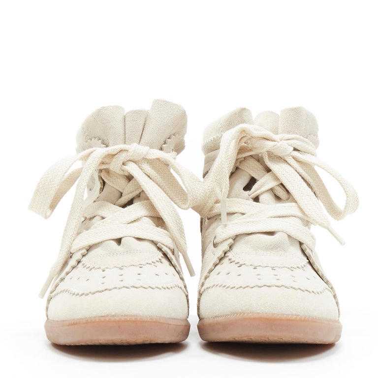 new ISABEL MARANT Bobby Chalk beige suede lace up concealed wedge sneaker  EU38 at 1stDibs
