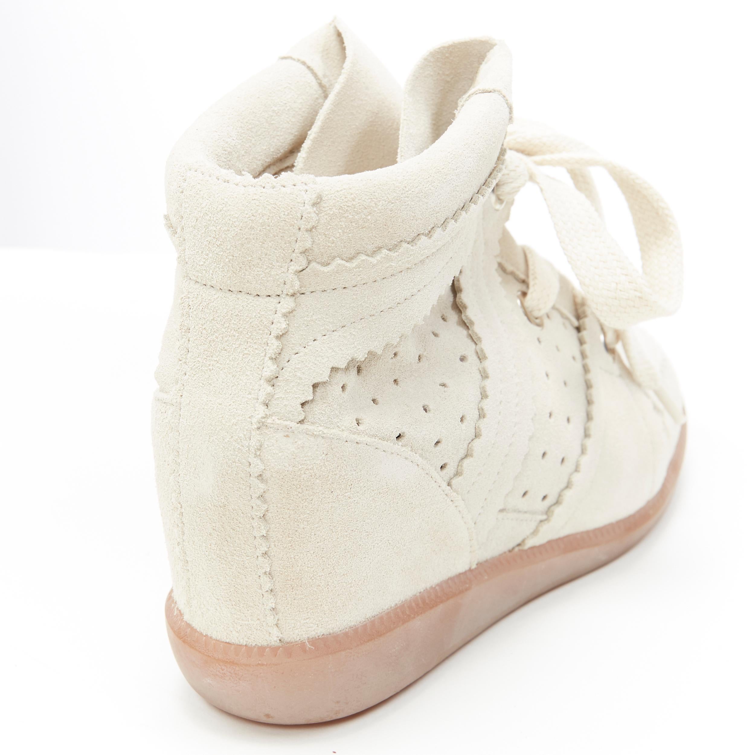 new ISABEL MARANT Bobby Chalk beige suede lace up concealed wedge sneaker EU38 3