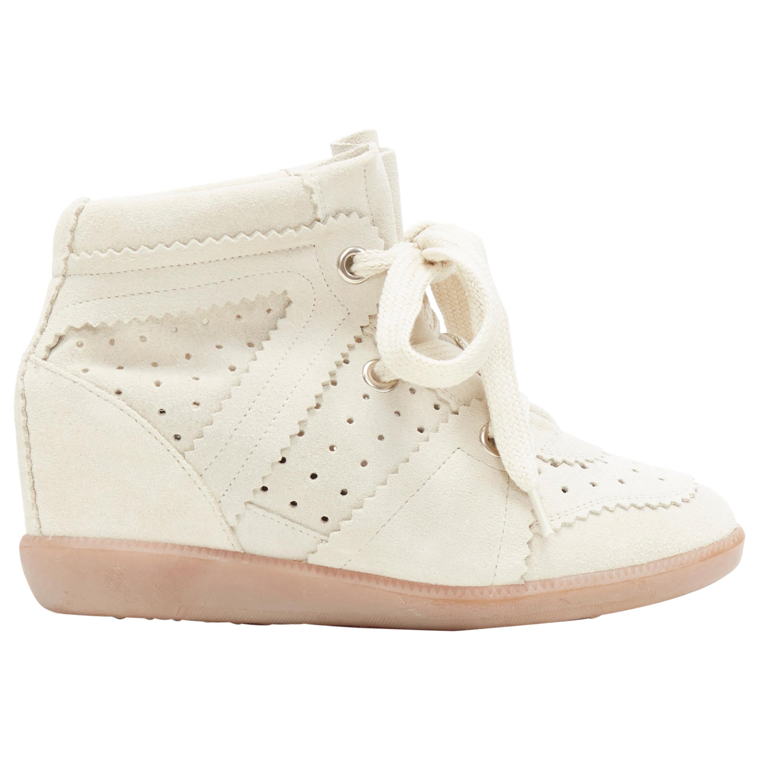 new ISABEL MARANT Bobby Chalk beige suede lace up concealed wedge sneaker EU38
