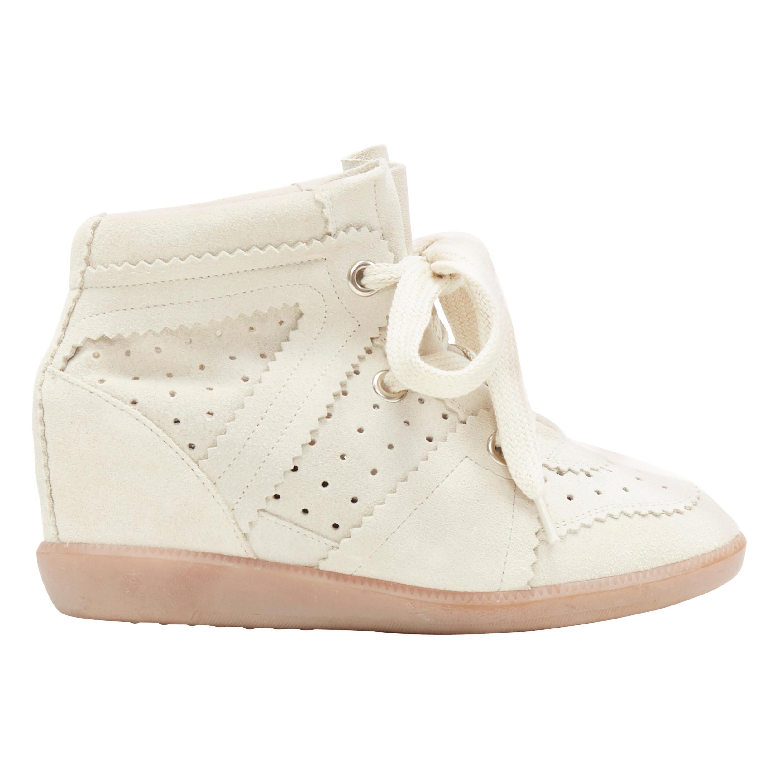 new ISABEL MARANT Bobby Chalk beige suede lace up concealed wedge ...