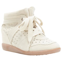 Used new ISABEL MARANT Bobby Chalk beige suede lace up concealed wedge sneaker EU39