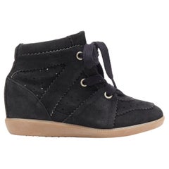 new ISABEL MARANT Bobby Faded Black suede lace up concealed wedge sneaker EU36