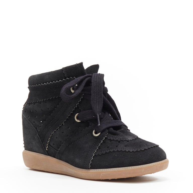 new ISABEL MARANT Bobby Faded Black suede up concealed wedge sneaker EU37 For Sale at 1stDibs
