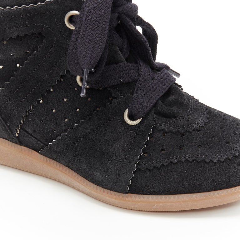 new ISABEL MARANT Bobby Faded Black suede lace up concealed wedge sneaker  EU37 For Sale at 1stDibs