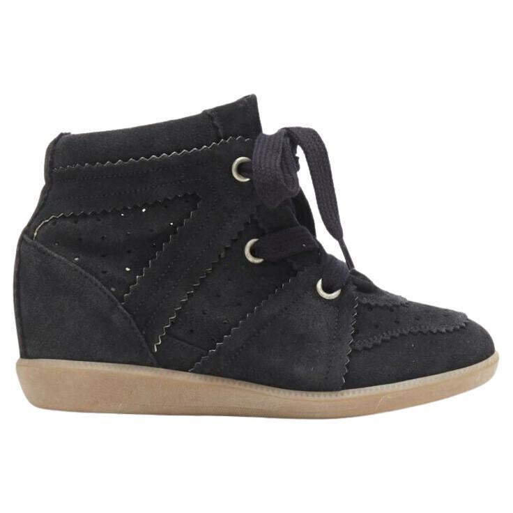 new ISABEL MARANT Bobby Faded Black suede lace up concealed wedge sneaker  EU37 For Sale at 1stDibs