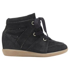 new ISABEL MARANT Bobby Faded Black suede lace up concealed wedge sneaker EU37