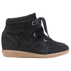 new ISABEL MARANT Bobby Faded Black suede lace up concealed wedge sneaker EU38