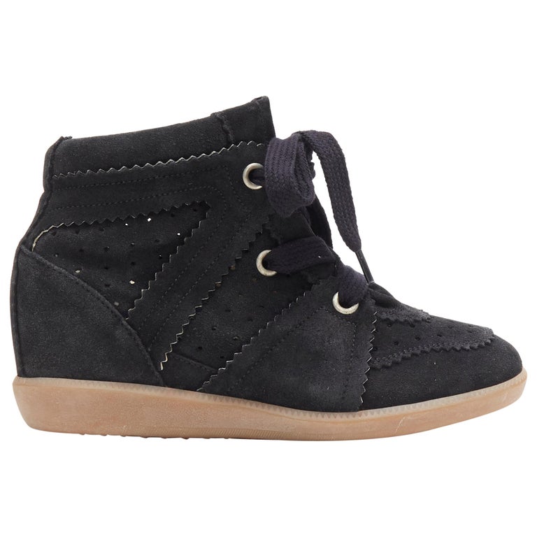 new ISABEL MARANT Bobby Black suede lace up concealed wedge EU38 at 1stDibs