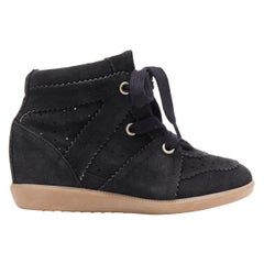 new ISABEL MARANT Bobby Faded Black suede lace up concealed wedge sneaker EU38
