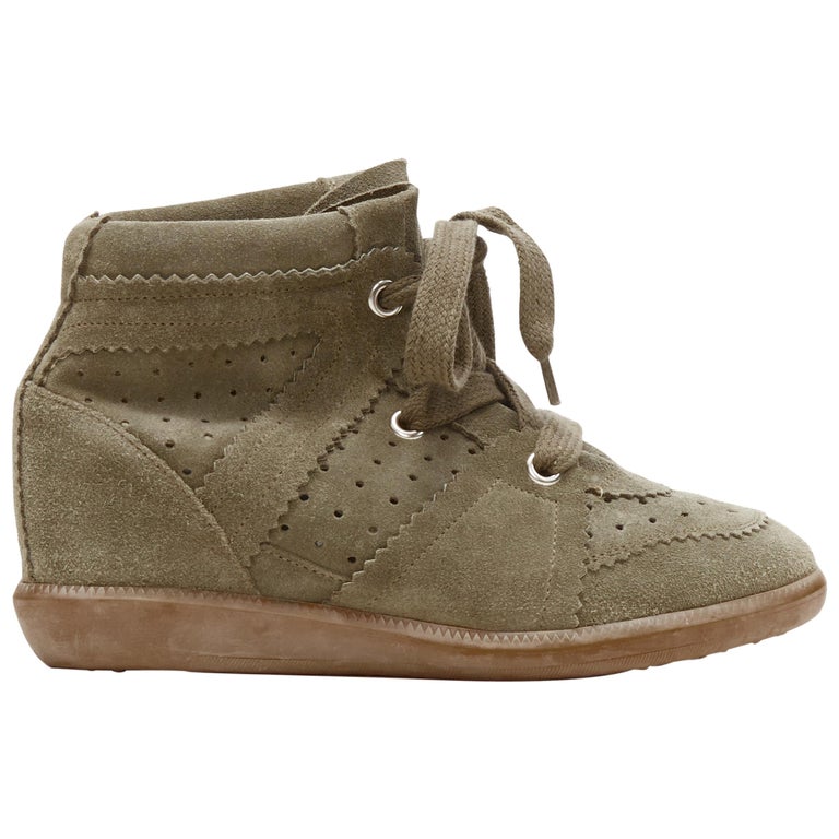 new ISABEL MARANT Bobby Taupe beige suede lace up concealed wedge sneaker  EU38 at 1stDibs