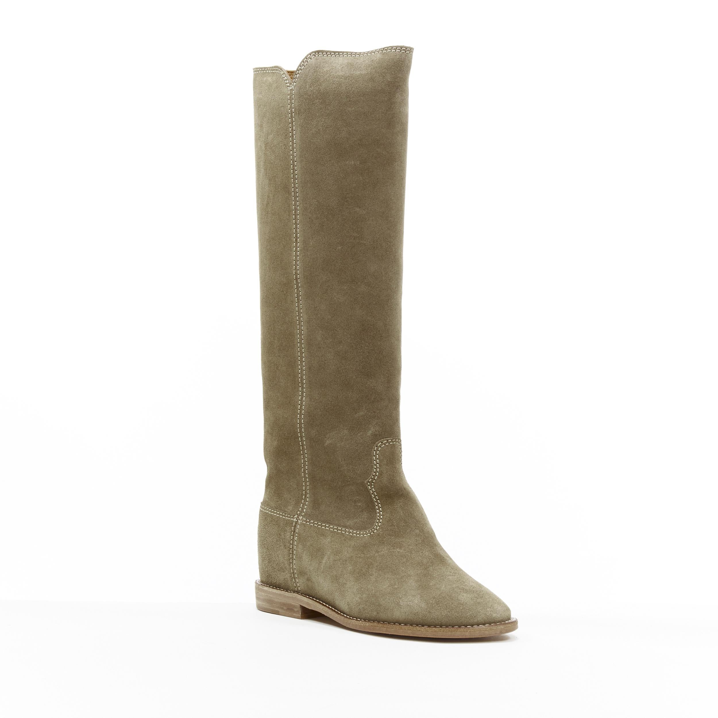 new ISABEL MARANT Cleave Taupe suede concealed wedge knee high western boot EU35
Brand: Isabel Marant Etoile
Designer: Isabel Marant
Model Name / Style: Cleave
Material: Suede
Color: Beige; Taupe Olive
Pattern: Solid
Closure: Pull on
Lining