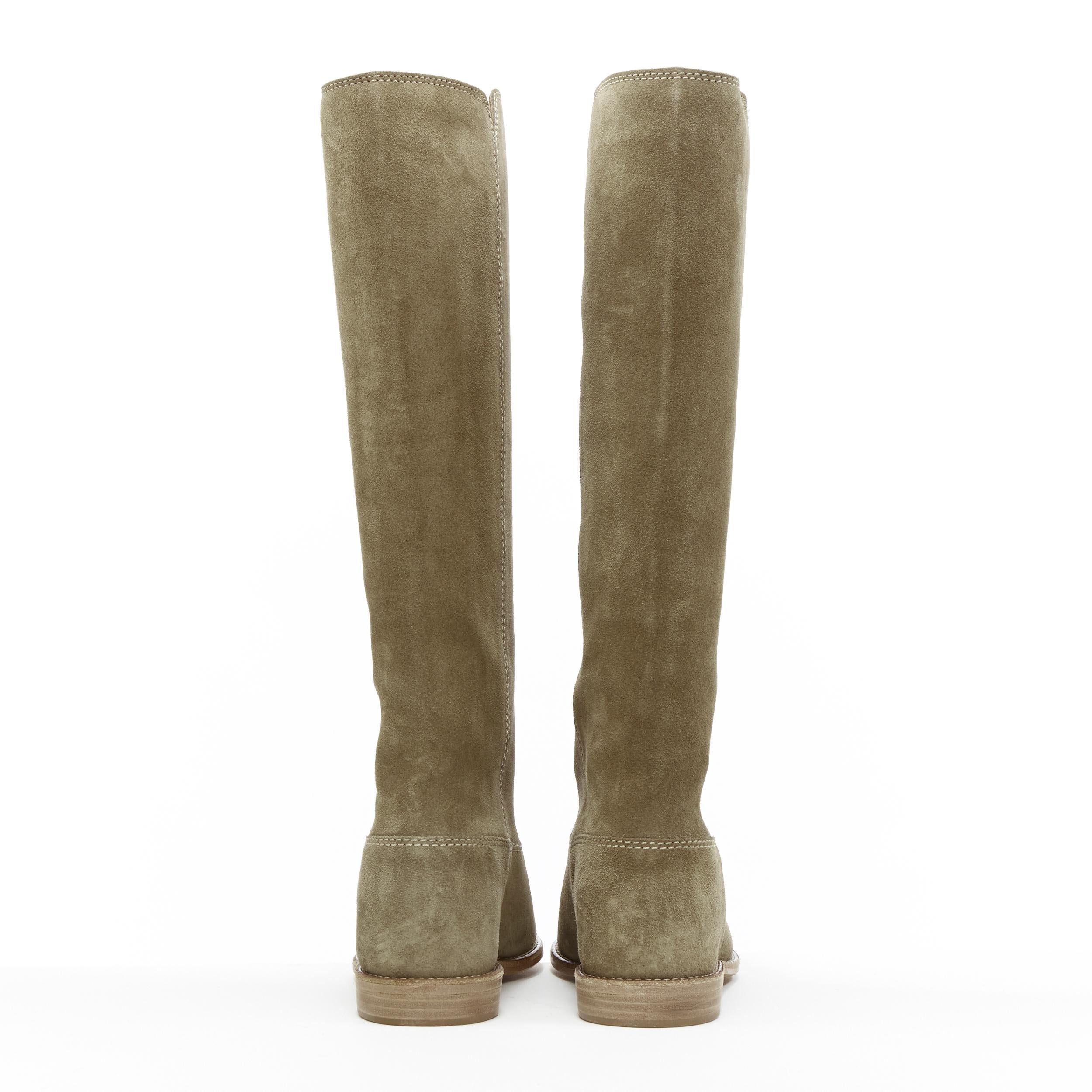 Brown new ISABEL MARANT Cleave Taupe suede concealed wedge knee high western boot EU35