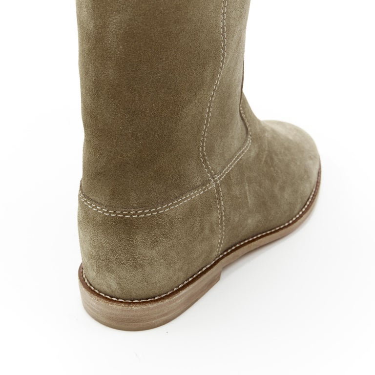 new ISABEL MARANT Cleave Taupe suede concealed wedge knee high western boot  EU35 at 1stDibs