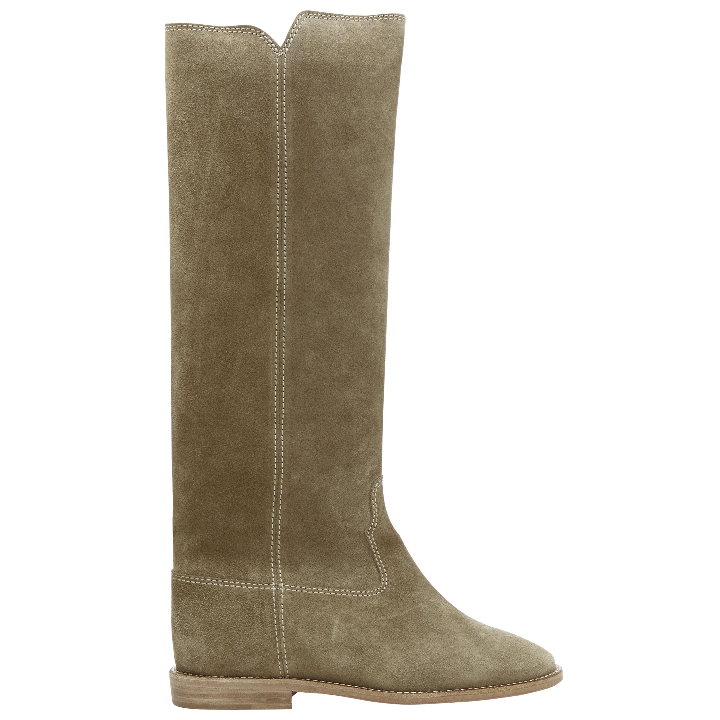 new ISABEL MARANT Cleave Taupe suede concealed wedge knee high western boot EU35