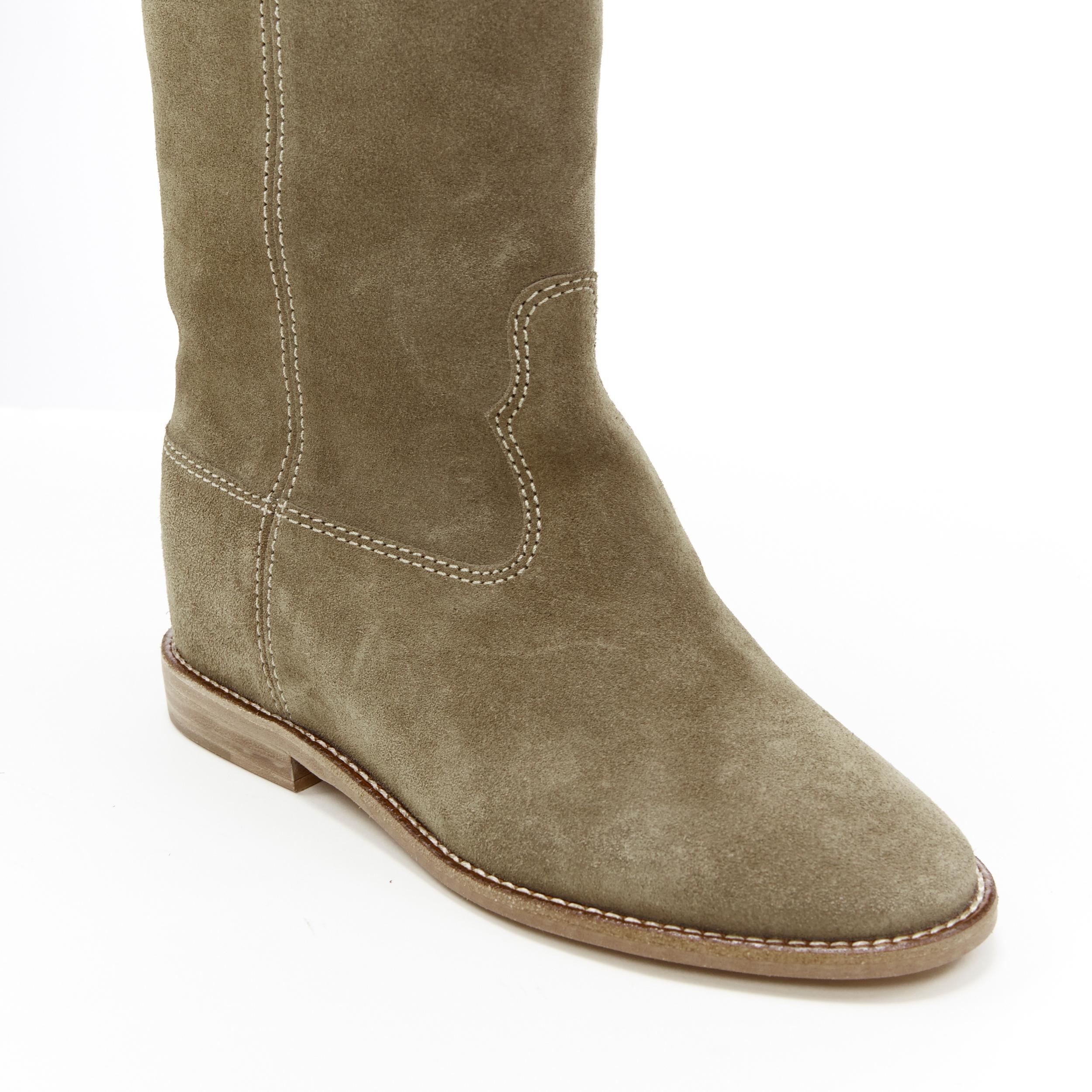 Women's new ISABEL MARANT Cleave Taupe suede concealed wedge knee high western boot EU37