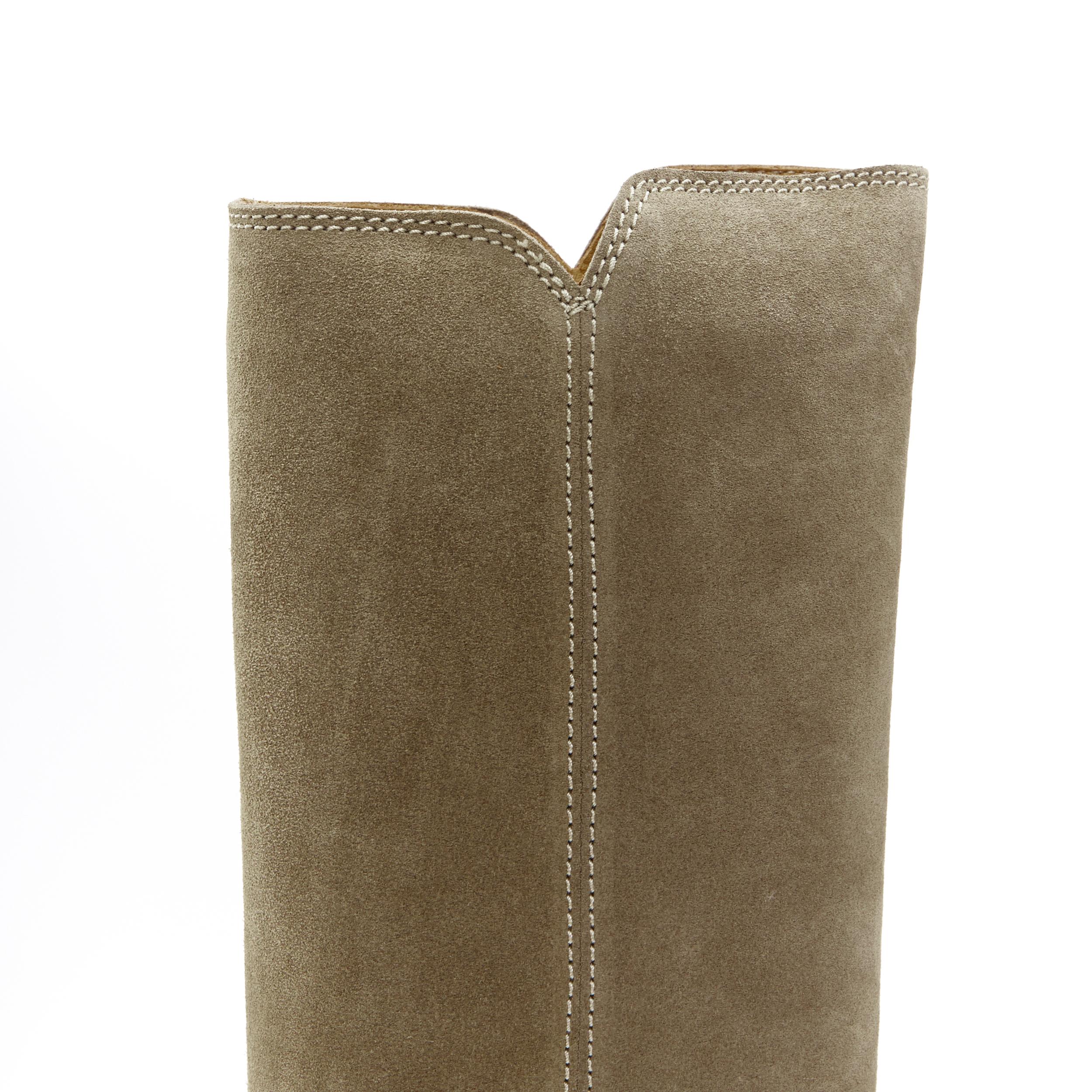 new ISABEL MARANT Cleave Taupe suede concealed wedge knee high western boot EU37 2