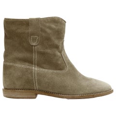new ISABEL MARANT Crisi Taupe calf suede concealed wedge western boots EU37