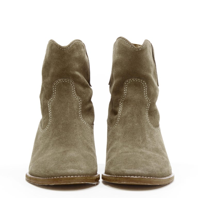 new ISABEL MARANT Crisi Taupe Olive suede concealed wedge western boots ...