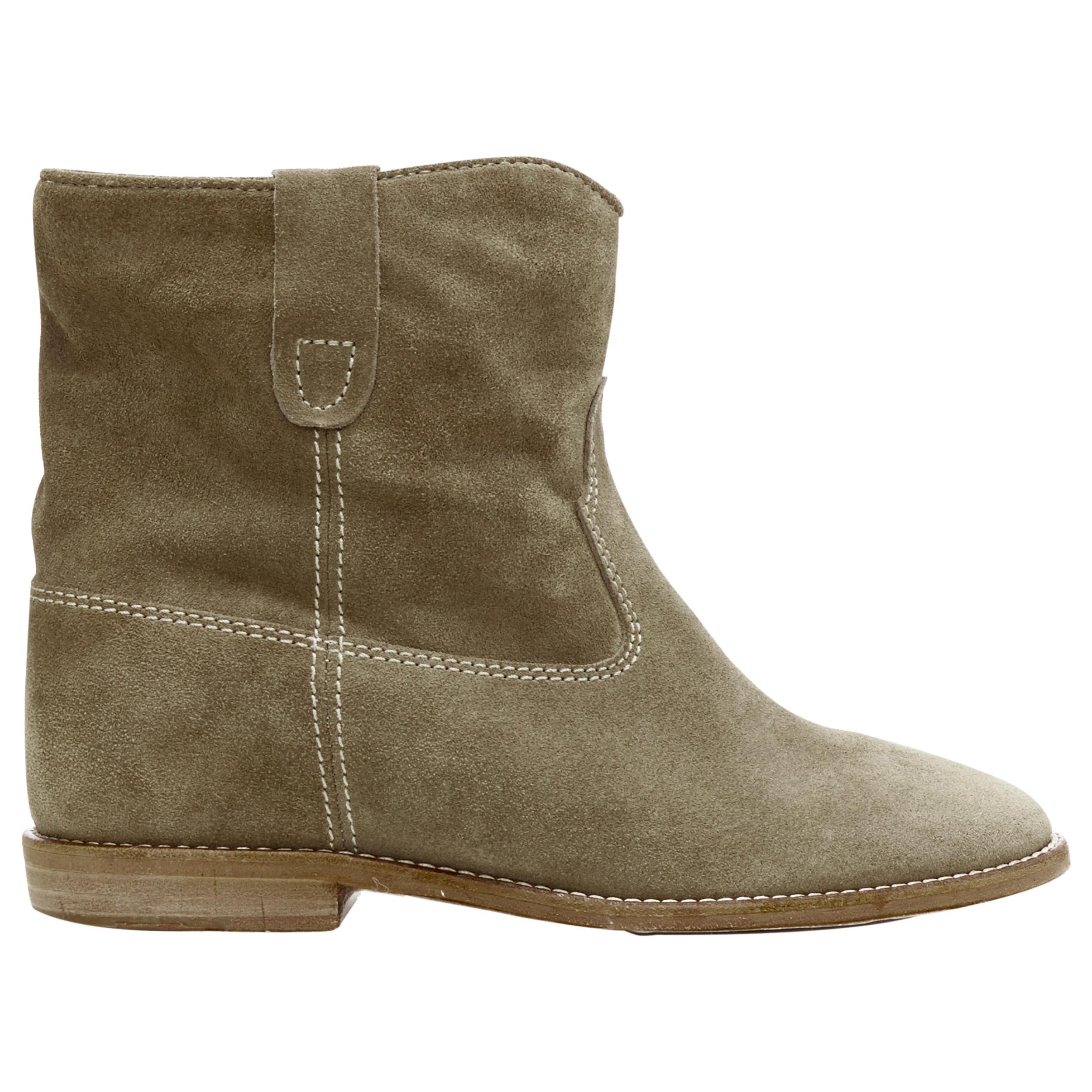 new ISABEL MARANT Crisi Taupe Olive suede concealed wedge western boots EU39